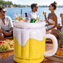 1pc Yellow Beer Mug Shaped Inflatable Drink Holder, Fun Pool Party Beverage Ice Bucket Float Decoration, Suitable For Summer Outdoor Beach And Pool Decor - A - View 2