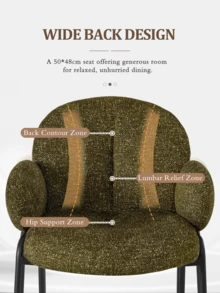 Goeurvant Modern Cloud-Style Wool-Linen Upholstered Dining Chairs With Rounded Arms And Wide-Back Support For Dining Room, Living Room, Office - Set Of 2 / Set Of 4 / Set Of 6-Olive Green/Bouclé - 墨綠色 - 查看 3