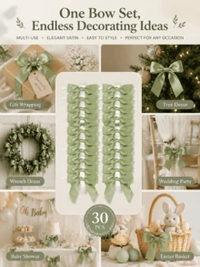 30/10 Stück Salbeigrüne Satin Schleifen, vorgebundene hängende Bandschleifen mit weichem glänzendem Finish, geeignet für Geschenkverpackung, Weihnachtsbaum, Hochzeitsstuhl, Kranz, Babyparty und Osterkorb Dekoration, Party Heim DIY Dekorationszubehör, Top Wahl für Halloween, Weihnachten, Valentinstag - Mehrere Stile - Übersicht 4