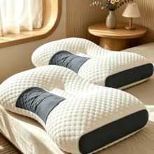 Almohada ergonómica con zonas de soporte para cuello, almohada especial para aliviar dolores cervicales, se adapta perfectamente al cuello y hombros para dormir mejor y relajarte, núcleo viscoelástico que libera la presión y no se deforma con el uso prolongado - Blanco - Ver 3
