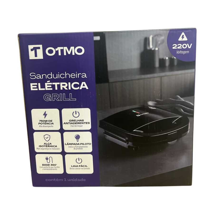 SANDUICHEIRA GRILL ELETRICA PRETA, 220 V - 750 W - OTMO - Preto - Visão 1