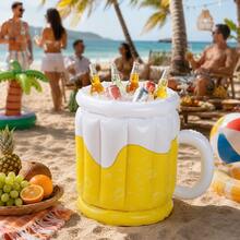 1pc Yellow Beer Mug Shaped Inflatable Drink Holder, Fun Pool Party Beverage Ice Bucket Float Decoration, Suitable For Summer Outdoor Beach And Pool Decor - A - View 5