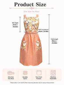 Women's Floral Print Apron Dress, Vintage Garden Style Kitchen Apron, Cute Sleeveless Ruffle Pocket Smock Dress, Suitable For Home And Gardening - Multicolor - View 2