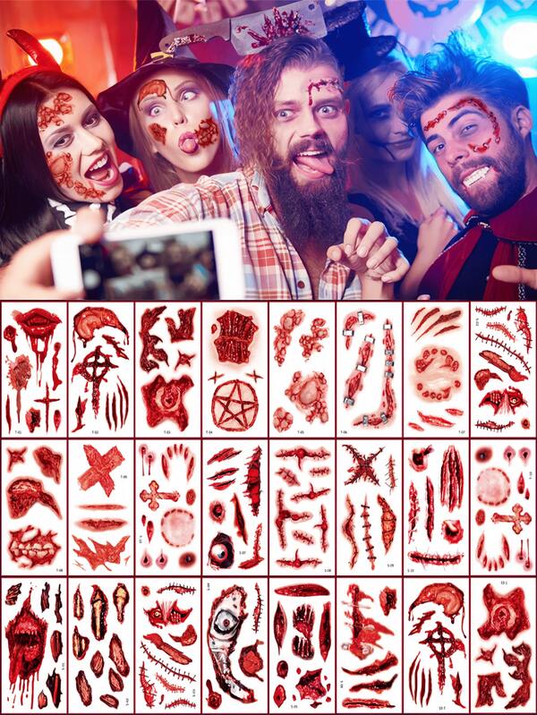 Halloween Scar Stickers, Sweat-Proof Wound Stickers, Blood Wound And Knife Scar Temporary Face Stickers For Makeup Parties