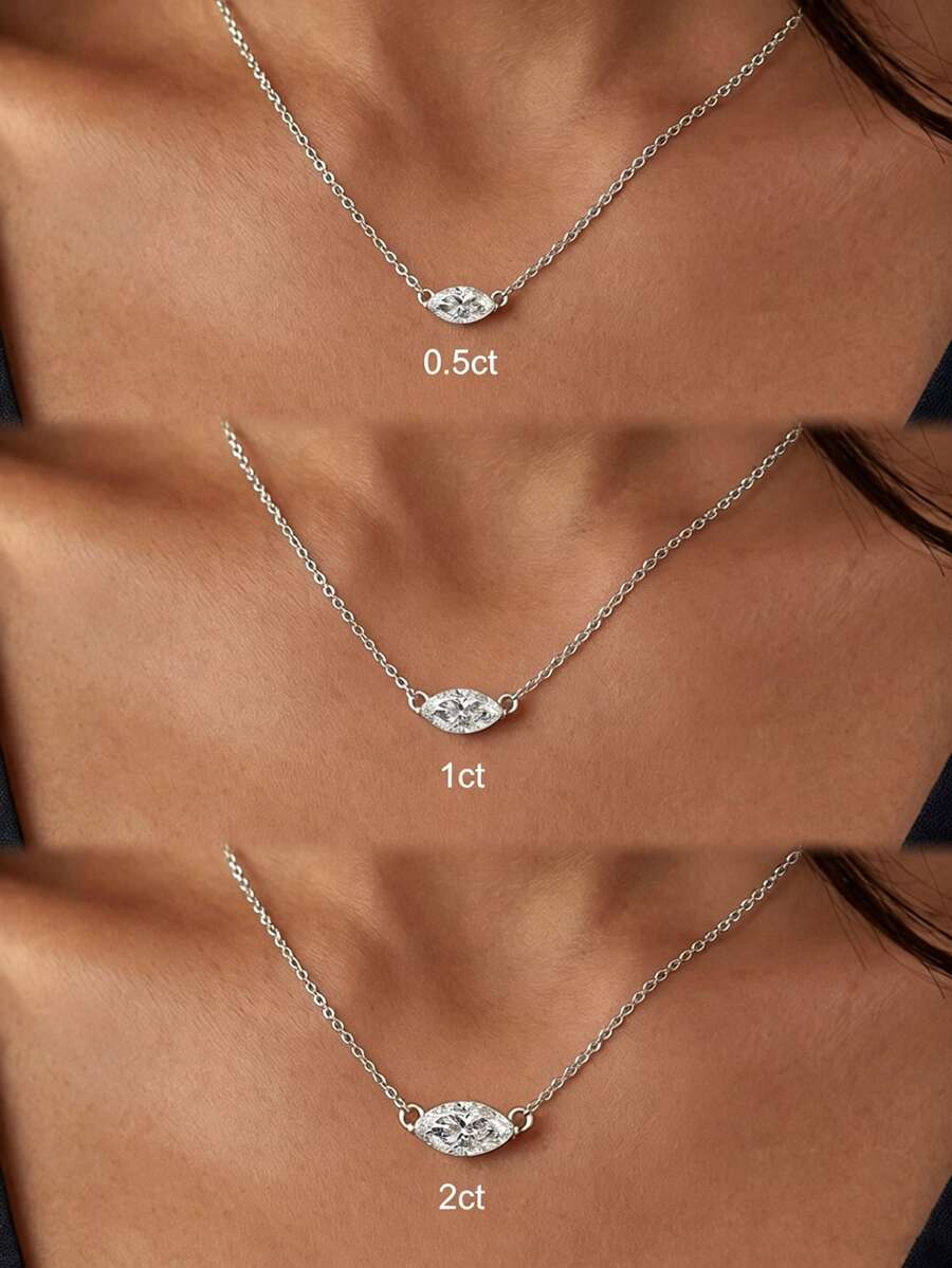 1件 精緻時尚 0.5CT/1CT/2CT 水平馬眼形項鍊,女款,適合日常配戴,派對飾品,精緻珠寶禮物 - 橫向馬眼 - 查看 1