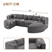 Modular Sofa With Sleeper Function, Cloud Couch, Chenille, Black - 黑色四座 - 查看 2