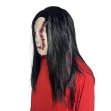 1pc Horror Stitched Face Ghost Mask With Long Black Hair, Female Ghost Cosplay Mask, Halloween Party Haunted House Costume Prop - Multicolor - View 8