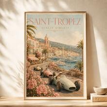1pc Vintage Saint Tropez Sunlit Circuit Poster, Retro French Riviera Racing Car Coastal Landscape Wall Art Print, Unframed Matte Paper Poster For Bedroom Living Room Decor - 1PC - View 4