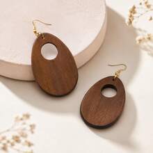 3 Pairs/Sets, Wooden Geometric Shape Women's Earrings, Vintage Style, Mother's Day Gift - Geometry - View 8
