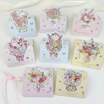 10/30 PCS New Fresh Flower Gift Picture Series Greeting Cards Foldable Message Birthday Cards With "Thank You" Card, Party Style Foldable Birthday Card Gift For Friends And Girlfriends Creative Foldable Birthday Blessing Card Greeting Card