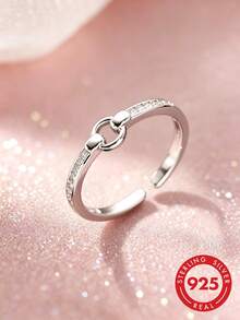 1pc S925 Sterling Silver Minimalist Luxury Hollow Geometric Rhinestone Ring, Korean Style Fashion Personalized Ins Cool Niche Design Exquisite Versatile Elegant High-End Ring, Casual Party Gift Accessory Birthday Present - Geometry - View 8