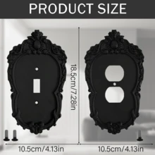 2pcs Combination Switch Plate Storage, Black With Gold Carved Plastic Switch Socket Panel, Includes Screws, Suitable For Whole House Home Decor Wall Switch Unified Beautification And Storage - Multicolor - View 13