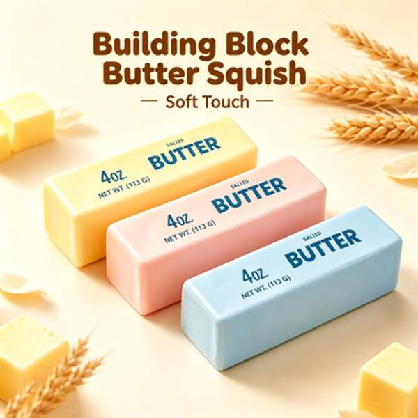 1 Piece Pack -- Crunchy Butter Stick, Sound-Controlled Stress Relief Handmade Ball, Building Block Butter Stick, Pretend Food Stress Relief Toy, Squeeze Toy, A Great Gift, Birthday Present, Ideal For Giving, Christmas Gift