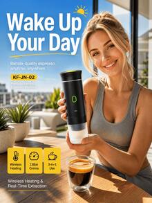 15Bar Portable Espresso Machine, 3-In-1 Rechargeable Capsule And Coffee Powder Coffee Maker, Self-Heating Cold And Hot Extraction, Suitable For Travel, Car, Office And Camping - Black - View 3