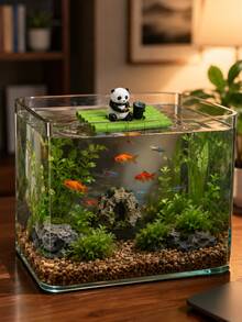 3件組創意漂浮動物釣魚竹筏魚缸裝飾－竹筏＋動物＋魚桶套組，6款可選，迷你綠竹排水魚缸擺飾，適用於魚缸造景、桌面水景微景、居家與辦公室魚缸裝飾，趣味水族漂浮裝飾 - A - 查看 5