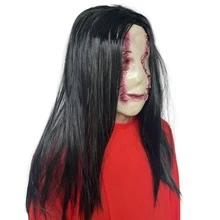 1pc Horror Stitched Face Ghost Mask With Long Black Hair, Female Ghost Cosplay Mask, Halloween Party Haunted House Costume Prop - Multicolor - View 7
