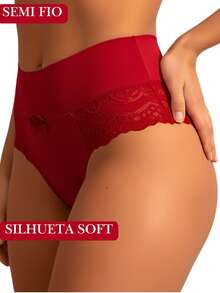 Elegant High-Waisted Panties With Delicate Floral Lace | Comfortable For Everyday Wear, Solid Color, Elastic - Red - View 1