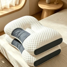 Almohada ergonómica con zonas de soporte para cuello, almohada especial para aliviar dolores cervicales, se adapta perfectamente al cuello y hombros para dormir mejor y relajarte, núcleo viscoelástico que libera la presión y no se deforma con el uso prolongado - Blanco - Ver 2