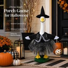 1 Stück Halloween Hexen Veranda Gans Outfit, schwarzer Hut & Spinnennetz Spitze Tüll Kleid, saisonale Kostüm Dekoration für Veranda Gans Statue, Outdoor Garten Party Dekoration, Gans nicht enthalten - Spitzen-Gans-Kostüm im Spinnennetz-Design - Übersicht 3