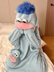 1pc Cute Funny Cartoon Big Mouth Monster Thick Coral Fleece Bathrobe, Couple Bathrobe, Cartoon Bathrobe, Suitable For Cosplay, Unisex Bathrobe - Multicolor - View 9