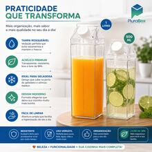 Garrafa Caixa de Leite de Acrílico 500ml e 1 Litro Decorativa Transparente Organizador Bebidas Suco Milk Geladeira - Visão 6