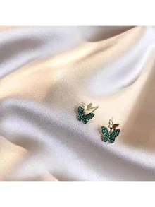 Anting Stud Kupu-kupu Vintage, Fashion Segar, Gaya Hutan Minimalis, Anting Hijau, Anting Mini Lucu - Hijau - View 7
