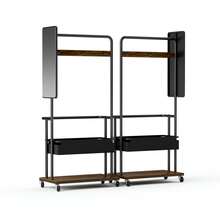 Robust Clothes Stand With Wheels - 3-In-1 Design With Basket And Mirror - 黑色和棕色 - 查看 8