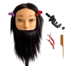 Male 100% Human Hair Mannequin Head With Beard Wig Stand For Hairdressers Salon Hairdressing Male Training Heads Manikin With Toolkit - Natural Black - View 10