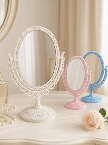 1pc Vintage Double-Sided Makeup Mirror Suitable For Daily Use - White - View 8