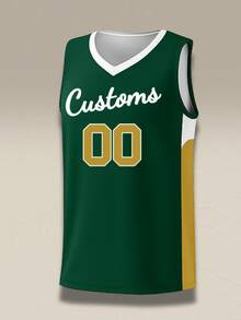 Custom Basketball Jersey Men Personalized Team Name Number Green Gold White Striped V Neck Sporty Gameday Shirt Loose Activewear Tops - Dark Green - View 2