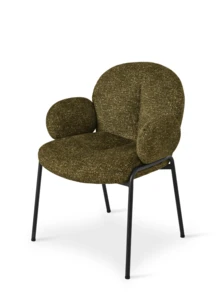 Goeurvant Modern Cloud-Style Wool-Linen Upholstered Dining Chairs With Rounded Arms And Wide-Back Support For Dining Room, Living Room, Office - Set Of 2 / Set Of 4 / Set Of 6-Olive Green/Bouclé - 墨綠色 - 查看 7