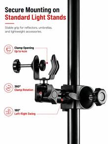 1 buah Penjepit Reflektor Fotografi, Braket Dudukan Lampu Berbentuk U dengan Lubang Payung, Mendukung Ayunan Kiri-Kanan 180° dan Rotasi 360°, Termasuk Sekrup Adaptor 1/4" ke 3/8", Cocok untuk Softbox, Lampu Pengisi, Pencahayaan Softbox, Dudukan, Fotografi Produk, Live Streaming, Perekaman Video, dan Pengaturan Pencahayaan Studio - View 8