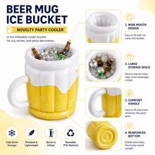 1pc Yellow Beer Mug Shaped Inflatable Drink Holder, Fun Pool Party Beverage Ice Bucket Float Decoration, Suitable For Summer Outdoor Beach And Pool Decor - A - View 3