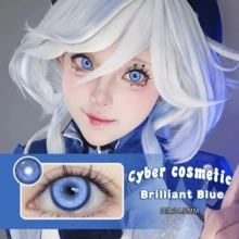 Lalens Cyber 化妝亮藍色 Cosplay 動漫風隱形眼鏡 1 對 批發款 圓形年戴 DIA 14.5MM BC 8.6MM 放大眼睛 提亮效果 自然融合 派對展會萬聖節角色扮演 Cosplay 隱形眼鏡 - Nebula Dark Blue - 查看 3