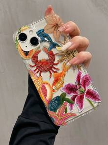 1件裝 氣囊式彩色刺繡螃蟹圖案極簡個性化 TPU 防摔全包手機殼，適用 Apple 17 16 15 14 13 12 11 Pro Max 保護殼，兼容三星系列 - 彩色 - 查看 3