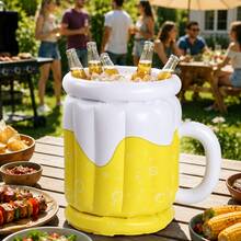1pc Yellow Beer Mug Shaped Inflatable Drink Holder, Fun Pool Party Beverage Ice Bucket Float Decoration, Suitable For Summer Outdoor Beach And Pool Decor - A - View 4