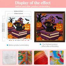 1 Halloween Black Cat Witch Hat Cross Stitch Full Material Kit, Beginner Friendly DIY Embroidery, Home Decor Wall Hanging, Holiday Stress Relief Handmade Gift - Multicolor - View 7