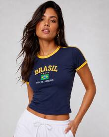 Brazil Embroidered T-Shirt – Women's - Màu xanh bụi bặm - Xem 2