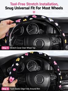 Car Steering Wheel Cover With Printed Pattern, No Inner Ring, Shoulder Pad Set, Fresh Colorful Ditsy Floral Print Car Interior Set, Sweet Girl Style, Soft And Comfortable Car Interior Accessories Set - A - View 3
