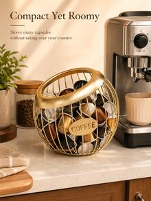 Coffee Capsule Storage Basket - Black Wrought Iron Coffee Capsule Basket; Exquisite Home Decor Item With "COFFEE" Letter Design And Large Capacity; Perfect Countertop Organizer For Home Kitchen And Coffee Station Decoration. - Multicolor - View 4