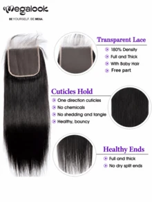MEGALOOK Penutup Depan Renda Lurus Transparan Mirip Kulit 5x5 100% Rambut Manusia Halus Tanpa Kusut Pra-Petik Warna Alami Untuk Wanita Gaya Kasual - SNatural - View 6