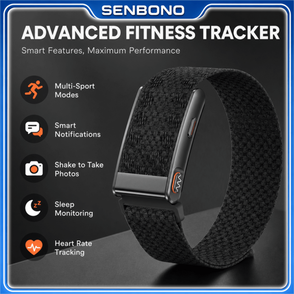SENBONO ECG Smart Fitness Tracker Bracelet With Multiple Sport Modes, Heart Rate & Sleep Monitor, Message Notifications, Shake To Take Photo Remote Camera Control