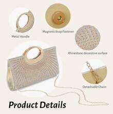 Women's Fashion Sparkling Crystal Rhinestone Evening Clutch Bag, Clear Bag Pearl Bag Evening Bag, Lightweight Dinner Bag, Party, Banquet,Wedding - Gold - View 8