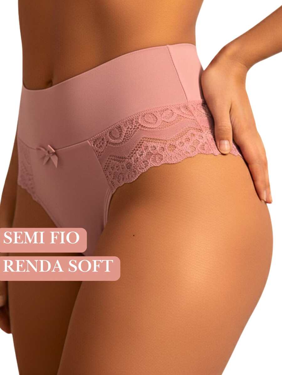 Elegant High-Waisted Panties With Delicate Floral Lace | Comfortable For Everyday Wear, Solid Color, Elastic - Pink - View 1