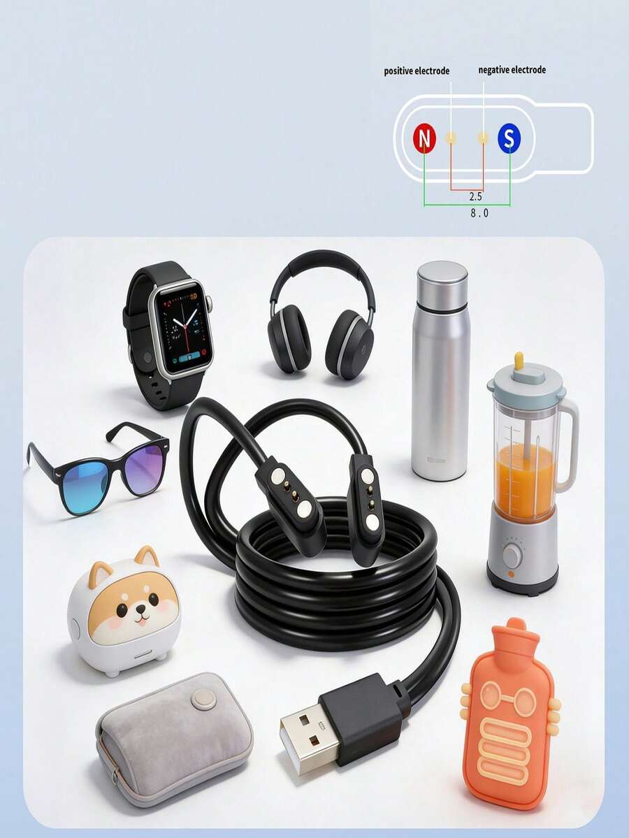 2-Pin 2.5mm Pitch One-To-Two Magnetic Charging Cable Universal Smart Earphone/Juice Cup Dual-Head Charger - View 1