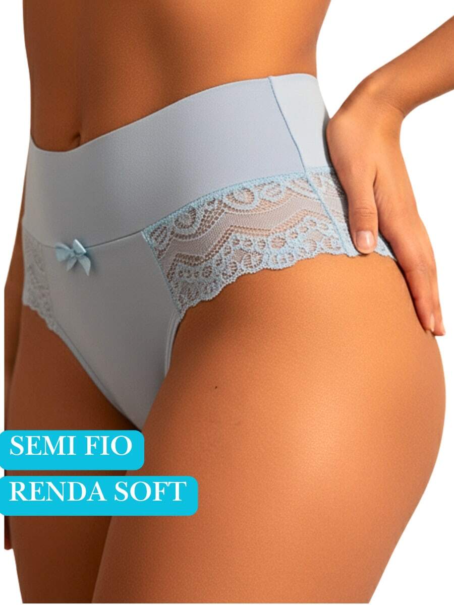 Elegant High-Waisted Panties With Delicate Floral Lace | Comfortable For Everyday Wear, Solid Color, Elastic - Celeste - Ver 1