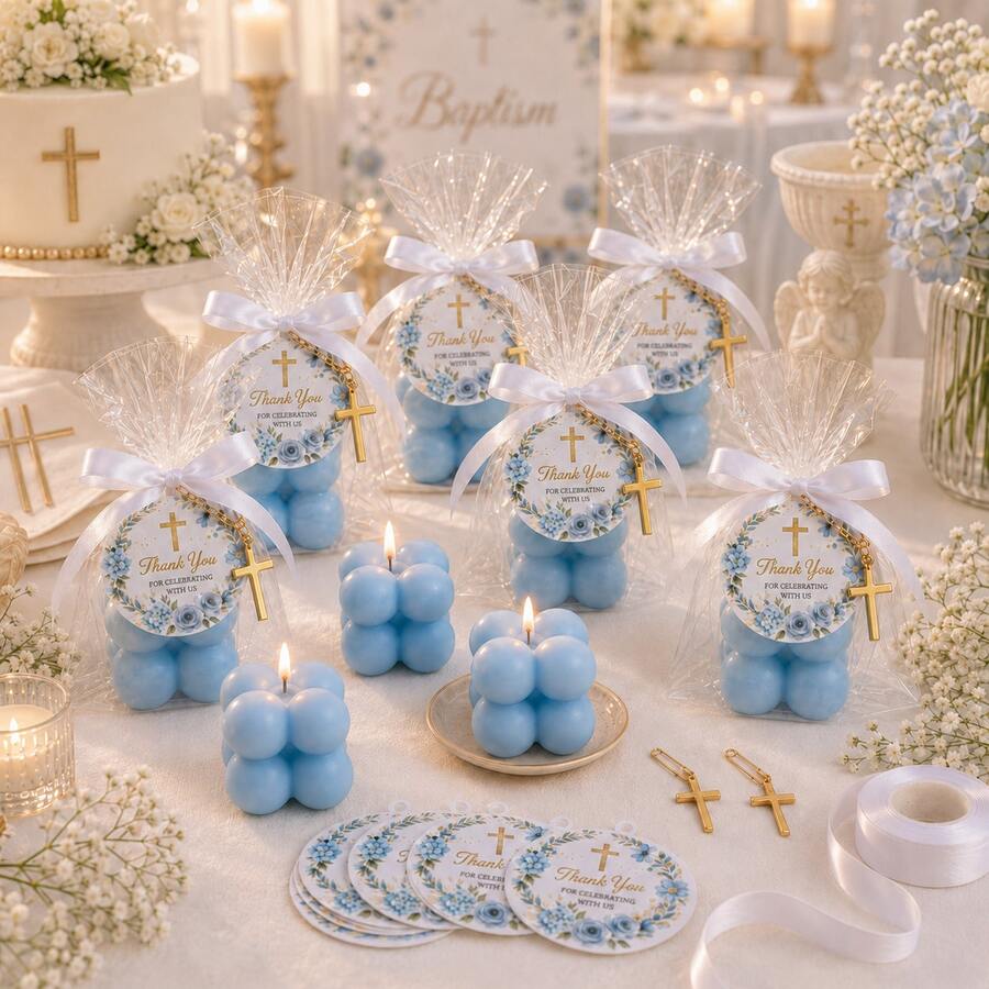 10 Sets Baptism Gift Set Blue Bubble Candles Boy Baptism Favors First Communion Baptism Return Gifts Guest Favors Baby Baptism Favors - Baby Blue - View 1