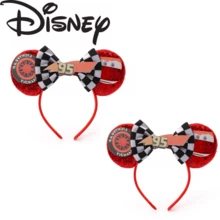 Disney عصابة رأس ديزني كارز لايتنينج حمراء مرصعة بالترتر مع أذني ميكي وفيونكة مربعات، عصابة رأس سباق وعطلة تنكرية للنساء - متعدد الألوان - مشاهدة 1