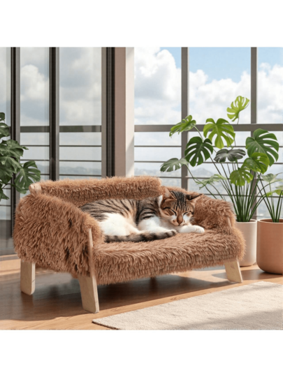 UBRAVOO Brown Elevated Wooden Dog Bed With Washable Cover, Luxury Cat Sofa Bed Furniture Couch For Indoor Cats, Raised Pet Lounge Cot With Removable Cushion Cushion, Heavy Duty Solid Wood Frame Pet Sleeping Kennel For Puppy Small Medium Dogs Cats, Brown