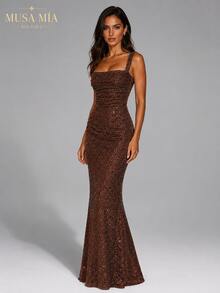 Chocolate Brown Sparkly Sequin Maxi Dress - 巧克力棕 - 查看 15
